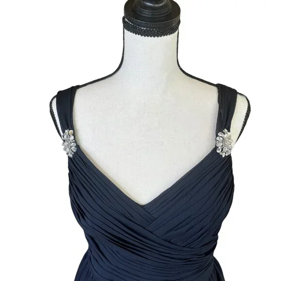 Angelina Faccenda Navy Blue Evening Gown With Embellished Straps Size 10 - Picture 3 of 6